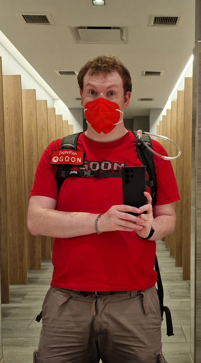 ZephrFish's tweet photo. Geared up in Red for @defcon, not rocking this year's shirt till I'm on shift tomorrow but DC25 shirt + name badge at least. If you see me say hi 😊 https://t.co/KBHCaDRnnG
