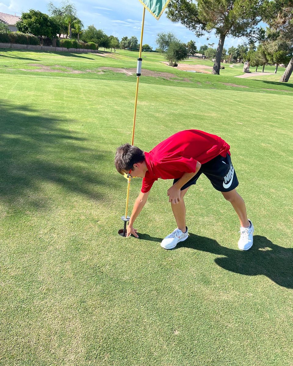 CampoVerdeGolf's tweet photo. Hole in one!! Frosh Michael Hall with his first hole in one during tryouts. Congrats!! Springfield Golf club hole 15, 150 yard 7 iron. https://t.co/fK1lZCaW95