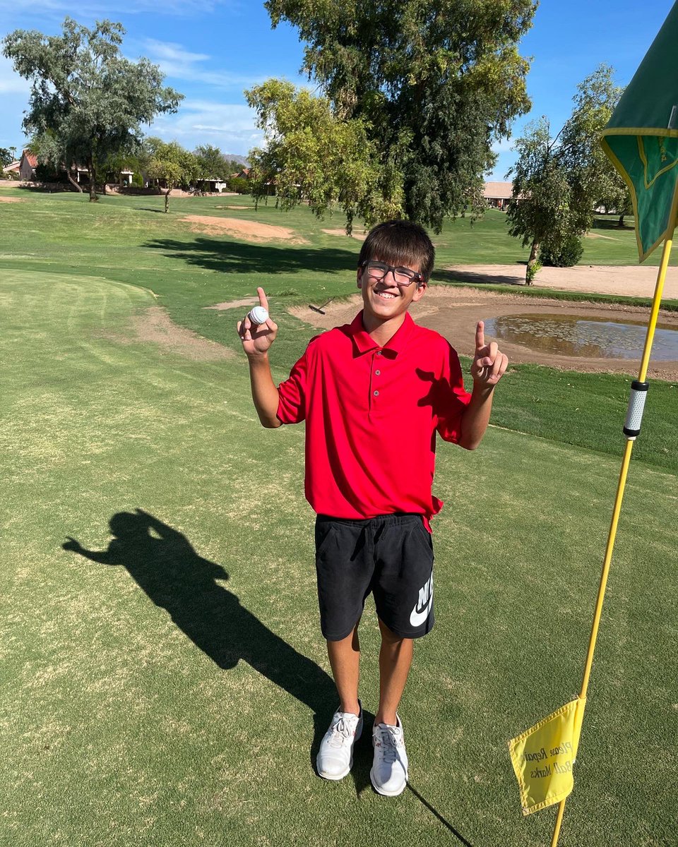 CampoVerdeGolf's tweet photo. Hole in one!! Frosh Michael Hall with his first hole in one during tryouts. Congrats!! Springfield Golf club hole 15, 150 yard 7 iron. https://t.co/fK1lZCaW95