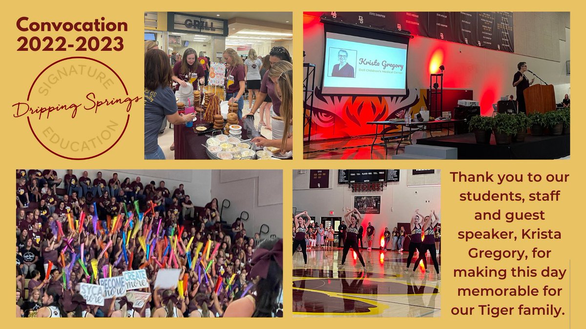 DSISDHollyMK's tweet photo. Convocation 2022-2023 was a wonderful time to appreciate our amazing staff for all that they do, to celebrate our talented students, and to spend time together as a Tiger family preparing for the upcoming school year with a renewed and energized spirit. #iamdsisd https://t.co/ui6oYoH5Cv
