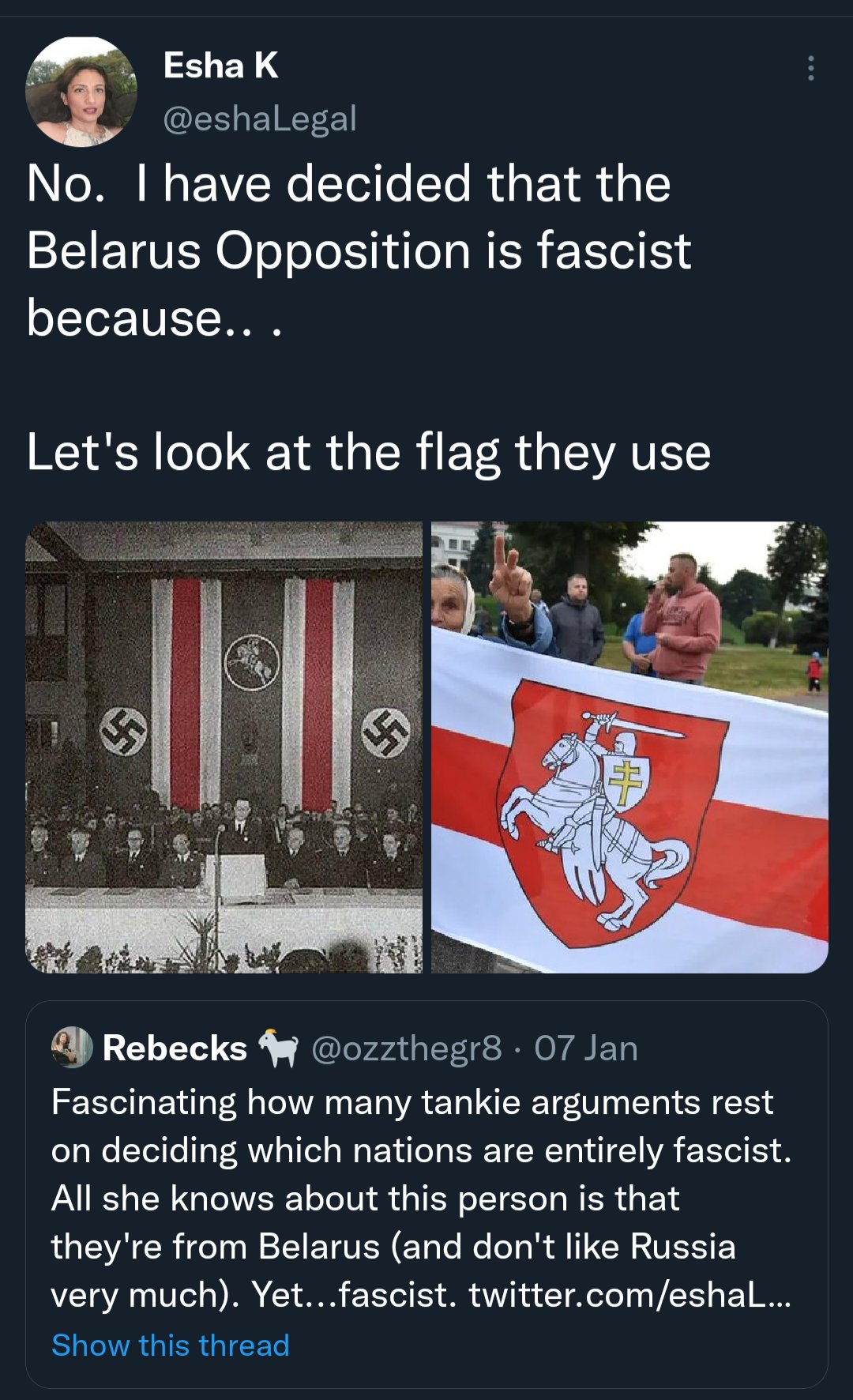 Bad Belarus Takes on Twitter "Fascist is when using the original flag