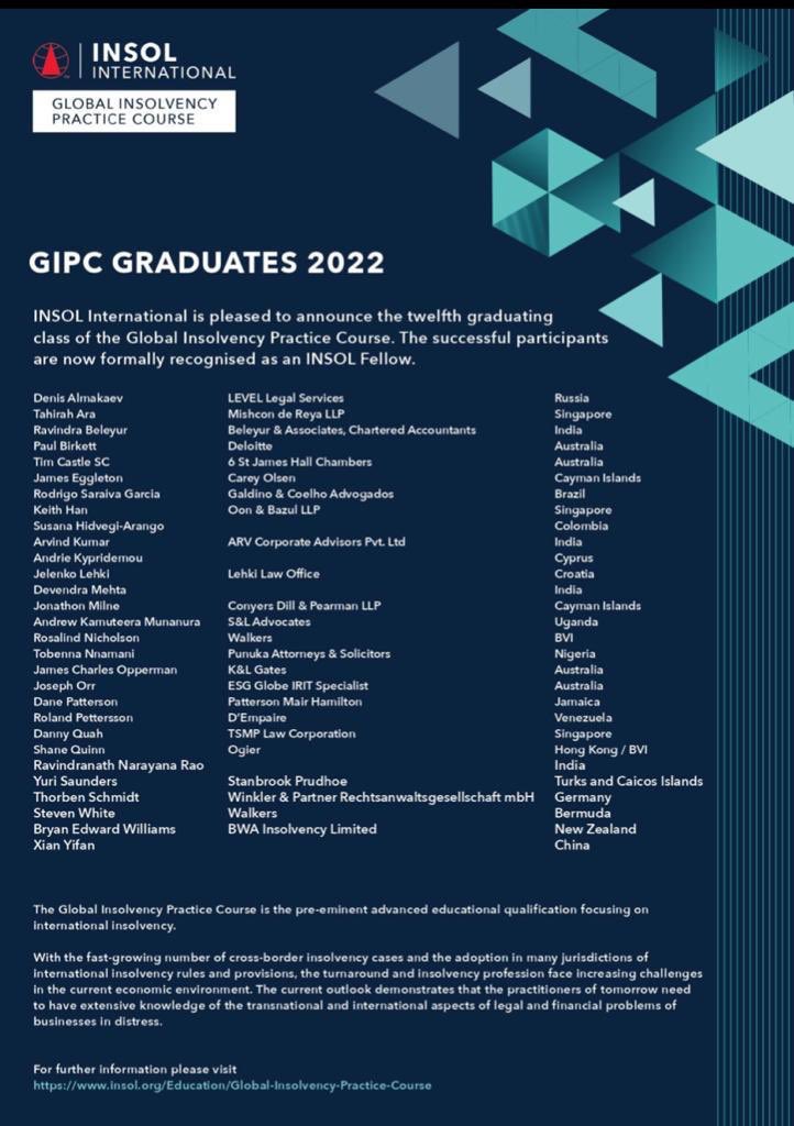Join us in congratulating our Partner, <a href="/kamuteera/">Andrew Kamuteera Munanura</a>, on completing the Global Insolvency Practice Course facilitated by <a href="/INSOLIntl/">INSOL International</a>. He is now formally recognized as an INSOL Fellow and is part of the 211 INSOL Fellows worldwide.