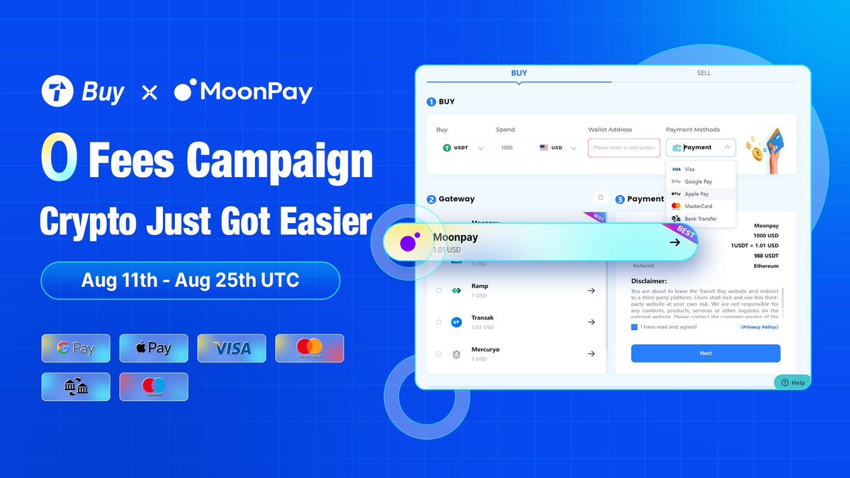 TPTDAO's tweet photo. 📢注意：

💥 #TransitBuy &amp; @moonpay正在联手提供零费用的加密货币购买活动。

⏳你只有几个星期参与活动， 🔥不容错过！

➡️ https://t.co/RJ3giG5gSo

⏰ UTC 时间 8 月 11 日 - 8 月 25 日

💳购买教程：https://t.co/2tn9KDlFyo

 #MoonPay #buy #swap #visa https://t.co/sq0Wj61VPL