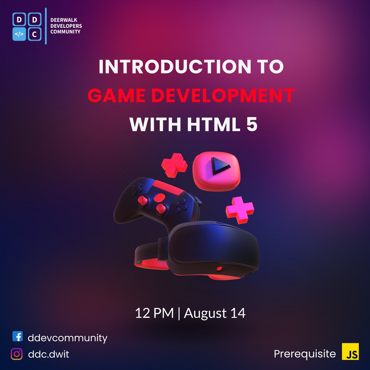 DeerwalkC's tweet photo. Deerwalk Developers Community is organizing a one-day workshop on Introduction to Game Development with HTML 5 this coming Sunday. The session will take place on August 14 (Sunday), by Rojen Maharjan. Interested students can please fill out the form https://t.co/DPrYihiZYD https://t.co/LuYWcJqz0m