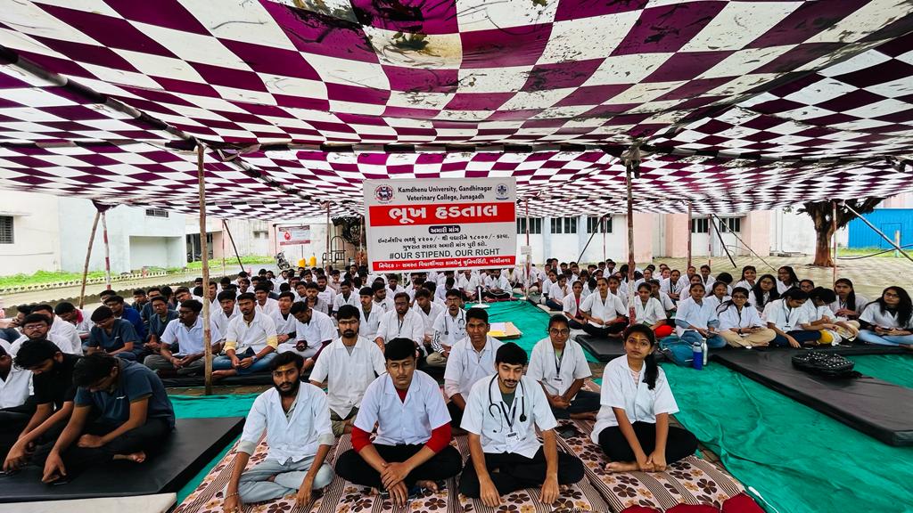 તારીખ ૧૦ ઓગસ્ટ ૨૦૨૨ ના રોજ જૂનાગઢ વેટરનરી કોલેજ ના વિદ્યાર્થી તેમની માંગ ન સંતોષાતા ભૂખ હડતાળ માં બેસી ગયેલ છે.

<a href="/RaghavjiPatel/">Raghavji Patel</a> <a href="/KanuDesai180/">Kanu Desai</a> <a href="/CRPaatil/">C R Paatil</a> <a href="/Bhupendrapbjp/">Bhupendra Patel</a> <a href="/ndtv/">NDTV</a> <a href="/sandeshnews/">Sandesh</a> <a href="/tv9gujarati/">Tv9 Gujarati</a> <a href="/isudan_gadhvi/">Isudan Gadhvi</a> <a href="/AamAadmiParty/">AAP</a>