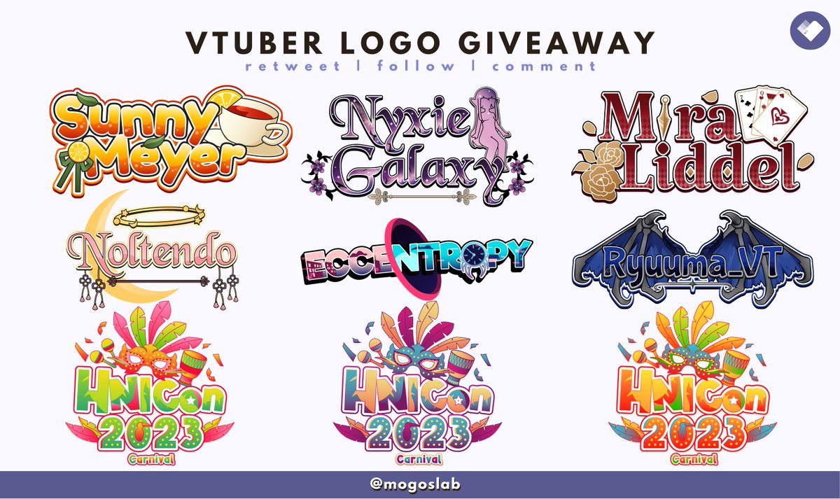 mogoslab_'s tweet photo. 🎉Vtuber Logo Giveaway🎉

To enter:
☑️Follow &amp; Retweet
☑️Comment
Giveaway ends on saturday! #envtuber #VTuberUprising #VTuberAssets 

👉https://t.co/kc4KKnu885 https://t.co/1CteIdQFY4