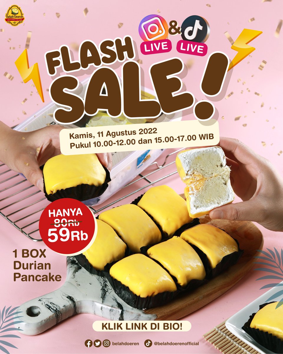Hari ini Flash Sale Durian Pancake dari 80K jadi 59K aja Bestie ✨