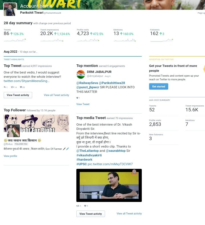 Parikshittiwa28's tweet photo. Happenings of last 28 day's is good. 
Twitter analytics :-- 
#thankstotwitter 

@Twitter 
@TwitterCreators 
@premiumbusiness 
@TwitterSupport https://t.co/YZQXgPNnQk