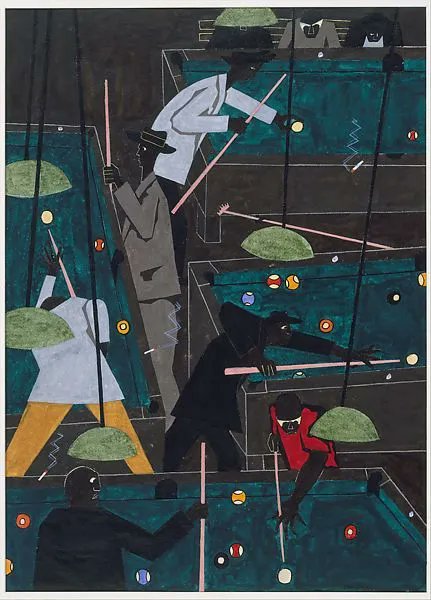 artistsofcolour's tweet image. POOL PARLOR, Jacob Lawrence,1942