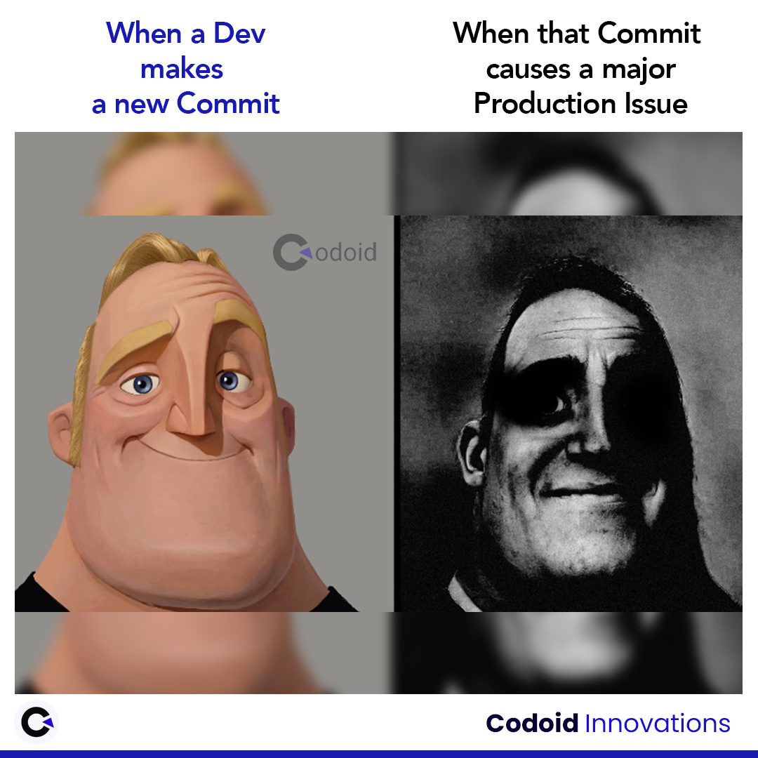codoid's tweet image. When a Dev makes a new commit vs When that commit causes a major production issue...

#codoid #codoidmemes #developertestermemes #coding #softwaretestingmemes #qamemes #softwarememes #qatestingmemes #programmingmemes #softwaredevelopmentmemes