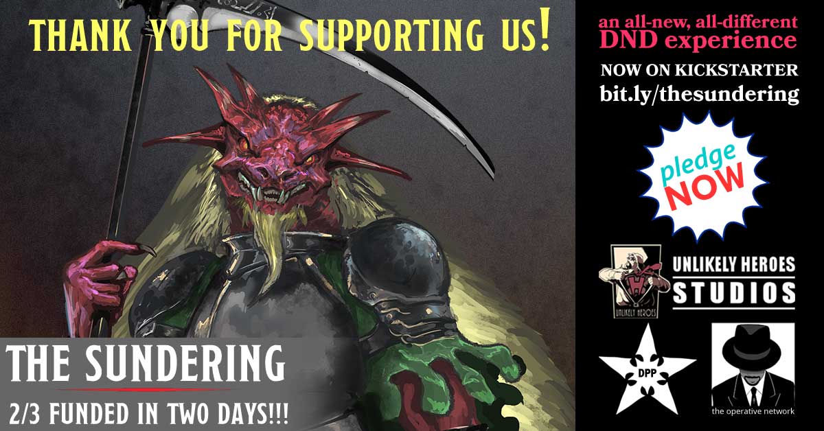 Two days into the campaign &amp; 2/3 funded? <a href="/UHStudios/">Unlikely Heroes Studios</a> <a href="/DamionPoitier/">Damion</a> &amp; <a href="/hannibaltabu/">Blacks Headroom (he/him)</a> are over the moon about the #ttrpg #dnd5e community coming out so strong for this new campaign settings. Enjoy a new character &amp; maybe let's get ready for some stretch goals? What do you think?