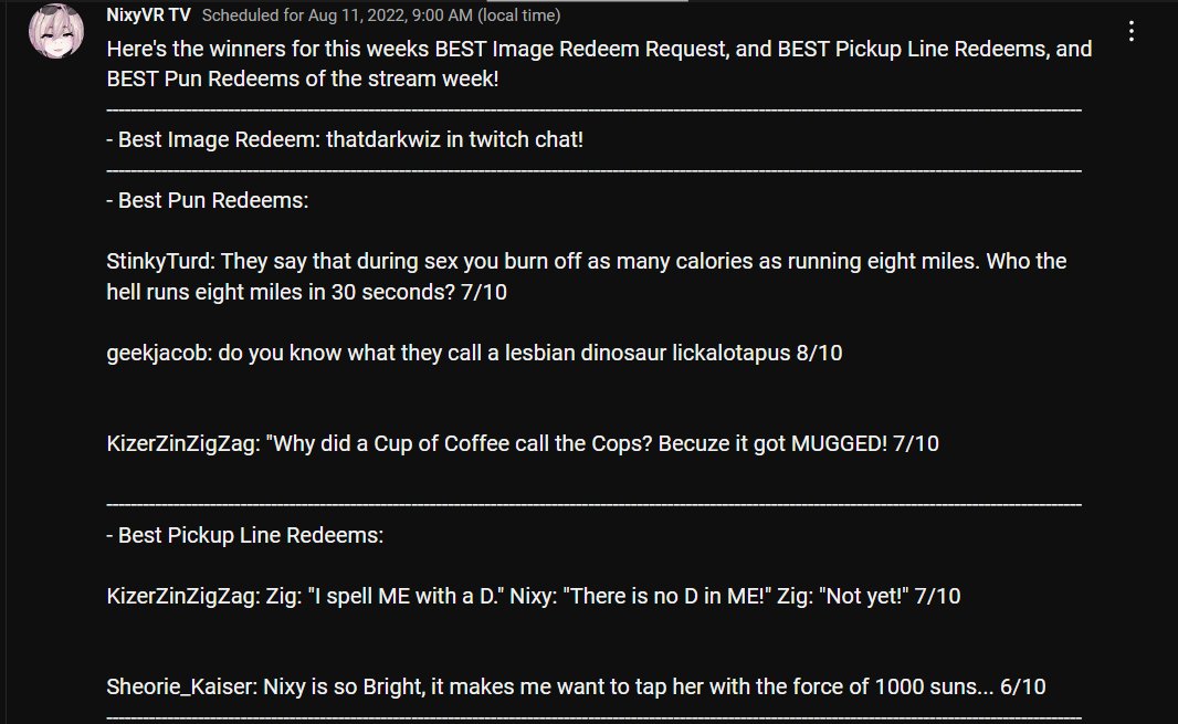 This Week's Twitch Chat Redeem Winners Are up!! ^^

To join in and participate in these weekly contests, join us over on my twitch! @ twitch.tv/nixyvr ! and accumulate channel points to spend on the redeems! 
#lewdtuber #lewdtubers  #CowMom