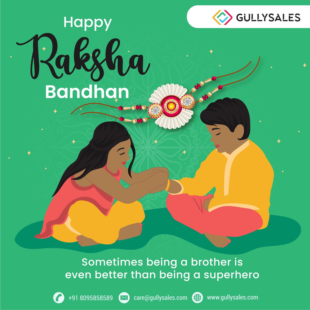 GullySales's tweet photo. Sending you a thread of love that will bind our heart and life and makes our bond of togetherness stronger. Happy Raksha Bandhan to you from the GullySales team. 
Visit our GullySales website - https://t.co/JXuIePj8OK 
#RakshaBandhan #gullysales #festival  #salesandmarketing https://t.co/wi92ornYdD