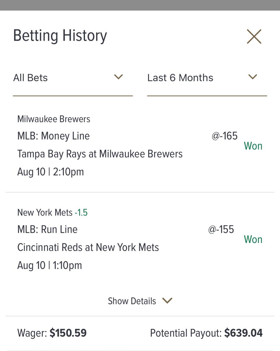 KmcSportsPicks's tweet photo. Here’s some tickets from today of what we’ve been up to. Overall we were 2-0 on free plays but the VIPs cashed some juicy parlays because they had more picks like the Royals. Let’s keep the money train chugging and like I always say, when I win you win and when you lose I lose 💰 https://t.co/o7gLRAvvnY