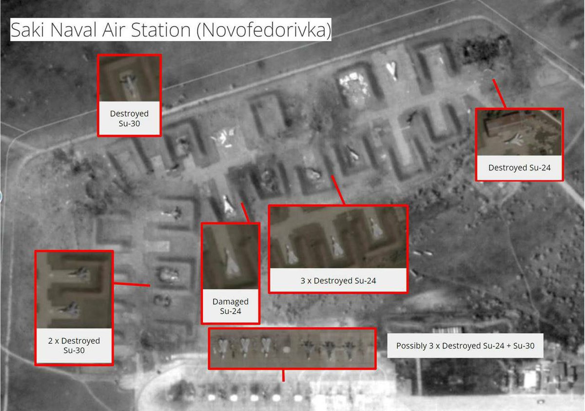 nexta_tv's tweet photo. The destroyed military equipment of Saki Naval AirStation in #Novofedorivka, #Crimea. https://t.co/MKG089vvr8