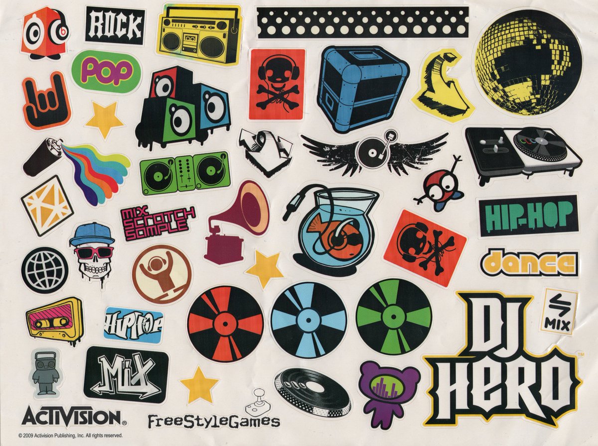 ecto_23's tweet photo. I have come back temporarily to post a high definition scan of the Mail In DJ Hero Stickers from 2008, I believe that I am the only person to post a scan of these because I have searched for a scan myself with no avail, Luckily I bought this unused on eBay https://t.co/oFtsT9xXXy