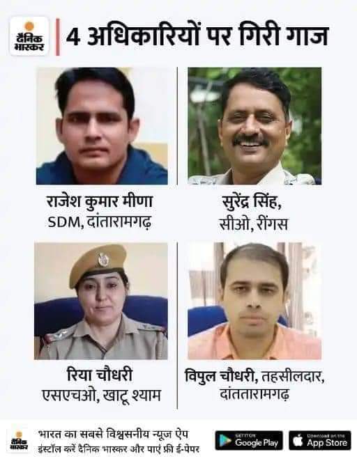 जननायक <a href="/ashokgehlot51/">Ashok Gehlot</a> जी निर्दोष SDM श्री राजेश मीणा को बहाल करे, बर्खास्त करने की जरूरत मंदिर कमेटी को है जिसकी वजह से यह घटना हुई है और मंदिर को तुरंत देवस्थान विभाग के अधीन करें। दातारामगढ़ का आमजन निर्दोष SDM की बहाली की मांग कर रहा है।
<a href="/SachinPilot/">Sachin Pilot</a>