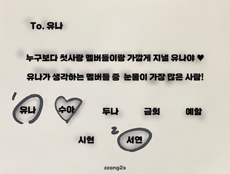 qn: in yuna's opinion who amongst the csr members cry the most?

🦋: 1) yuna, 2) seoyeon
(sua is also said to be the person that cries the least in csr which is why yuna circled her name!) 

©zzang2s

#csr #첫사랑 #yuna #유나