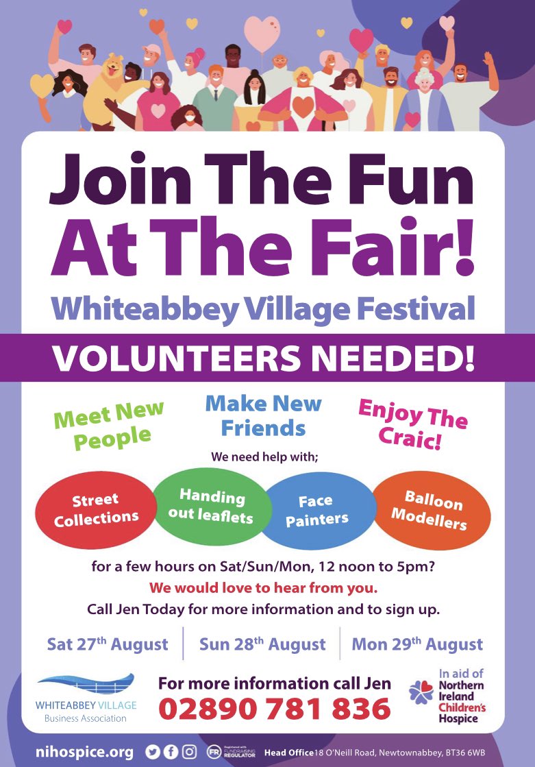 jingleballymena's tweet photo. Do you have spare time over the bank holiday weekend? If you have a spare few hours and would like to be part of this event, then please get in touch with Jen (details in the post) #nichildrenshospice @NIHospice #givingthegiftofcare #volunteerni https://t.co/uE0SYB75DU