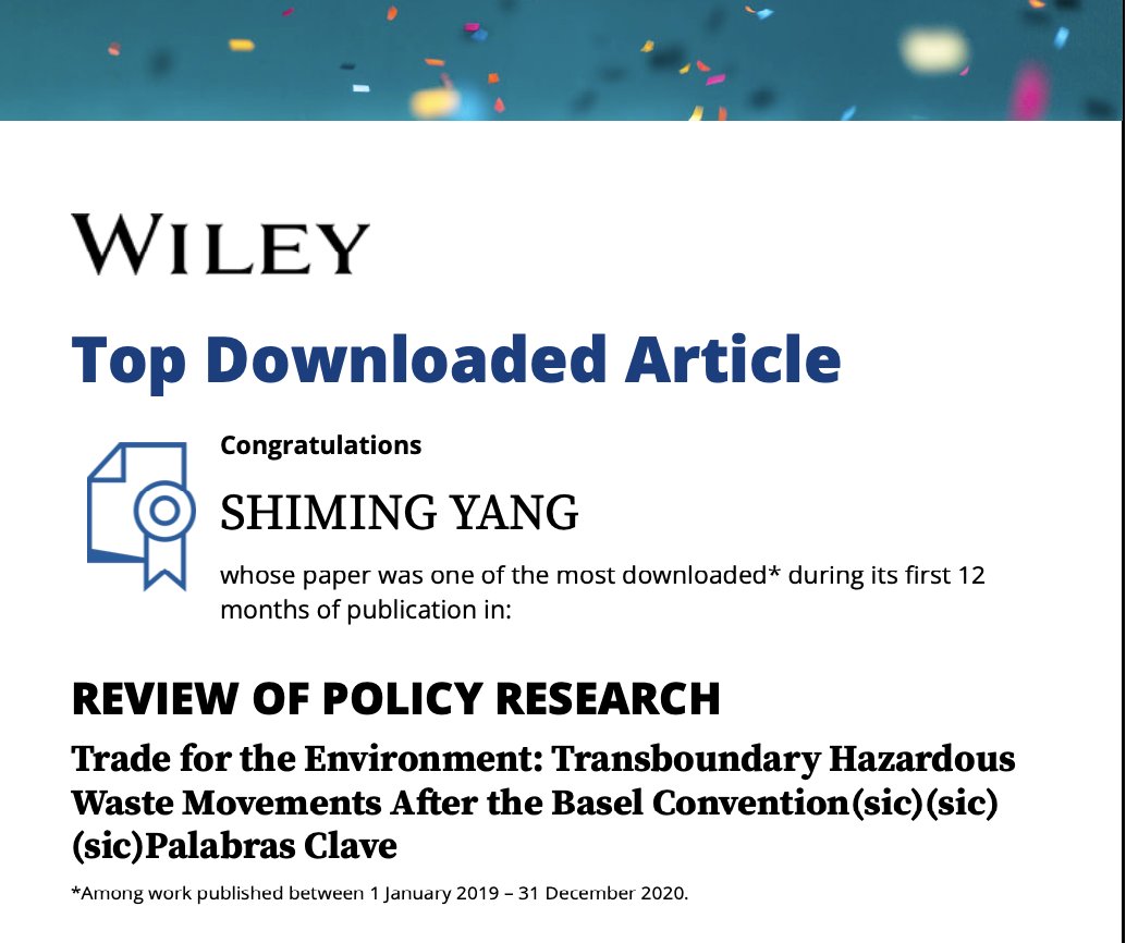 shimingyyy's tweet photo. Thank you @RPR_Journal for letting me know that my article on hazardous wastes has been helpful to scholars 🥰 #TopDownloadedArticle https://t.co/D34qXKegKE