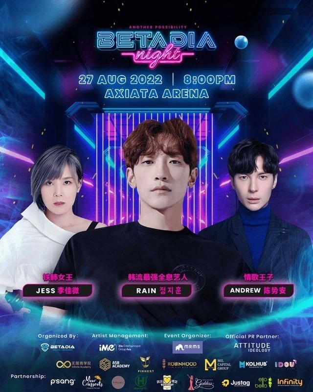 kmaniamy's tweet photo. [EVENT] BETADIA NIGHT 2022

📅 : 27/8/ 2022 (Saturday)
🏦 : Axiata Arena
🎟 : Free Admission
RSVP Now @ https://t.co/Q0CH4udOFt

🎤 Artist Spotlight 🎤
🎵 #Rain 정지훈
🎵 #AndrewTan 陈势安
🎵 #JessLee 李佳薇

#BetadiaNight2022 #Betadia #AnotherPossibility #BetadiaNight #BTDBN2022 https://t.co/zi1DSOhI9i