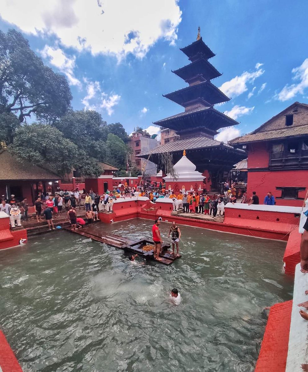 Getting Ready for Janai Purnima: The idol of Sarveswar Mahadev will be placed in this pond in Banglamukhi mandir at around 11 PM tonight. 

Pic. Suprince shakya