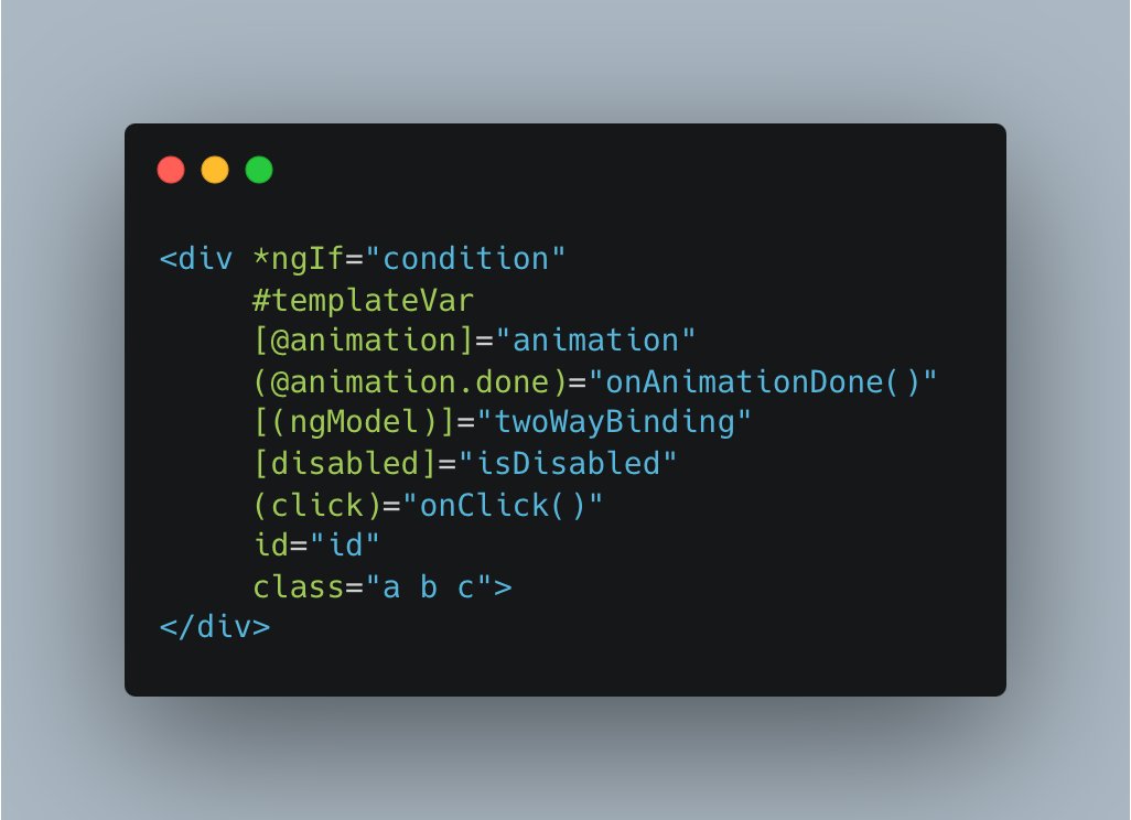 Quick tip for your Angular apps ✅

You can use a prettier plugin to organise your HTML attributes, forcing consistent ordering of stuff like *ngIf, bindings, event handlers, animations and so on.

Check it out on NPM 👉 npmjs.com/package/pretti…