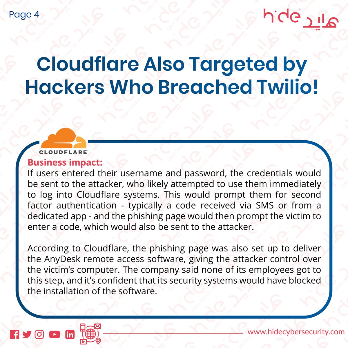 hidecybersec's tweet photo. Cloudflare was also targeted by hackers who breached Twilio

Follow us
LinkedIn: https://t.co/WTb8i7oKfQ
Twitter: https://t.co/uS7jo9j80v

#CyberSecurity  #LinkedIn  #Riyadh  #SaudiArabia #Cloudflare #Twilio https://t.co/l00W0t00RG