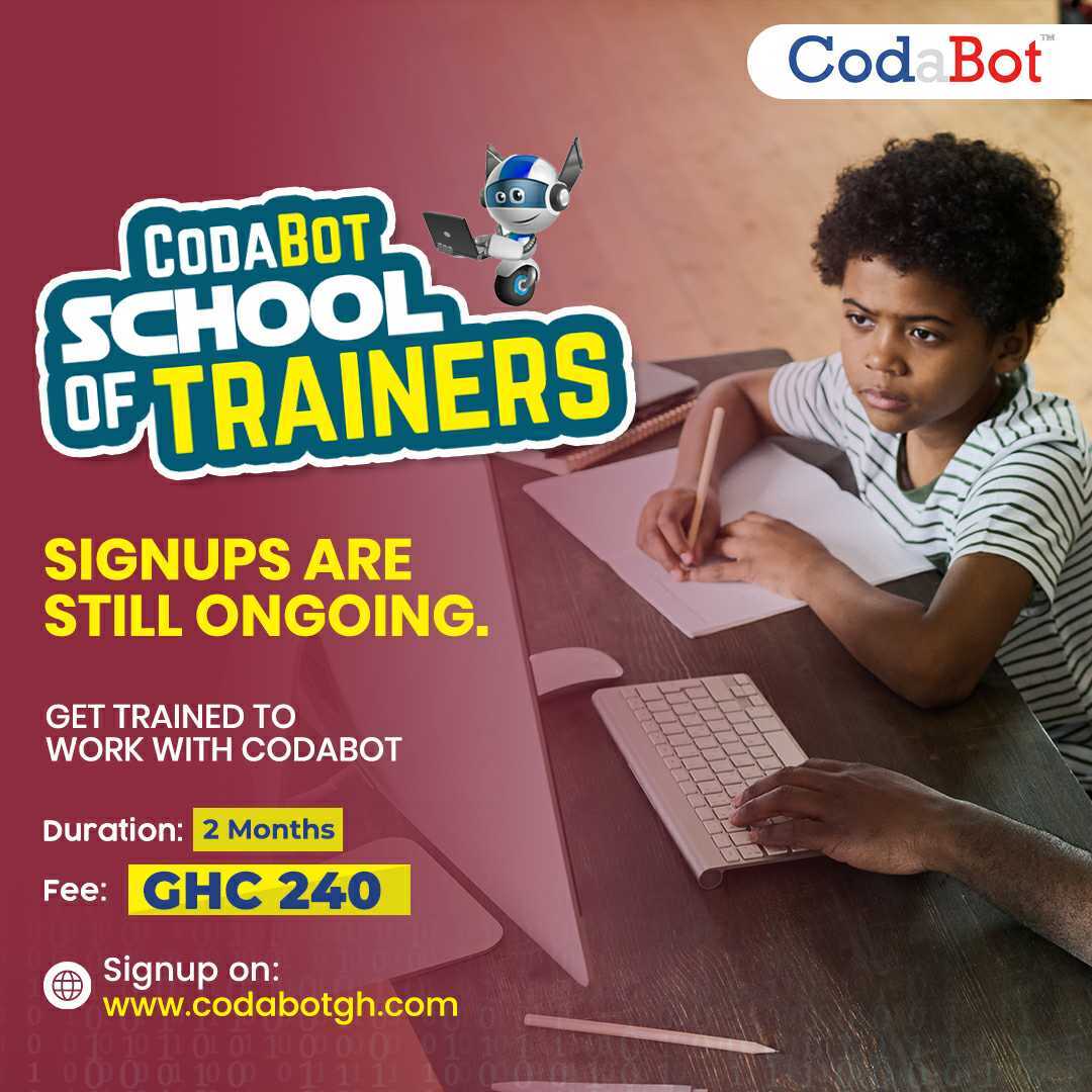 codabot_gh's tweet photo. Get a life changing opportunity in Tech with only 240 cedis.
Train with CODABOT and become a part of our school of trainers.
Visit https://t.co/kiRM1ztxSM for more info. https://t.co/hN6TAqeqxH