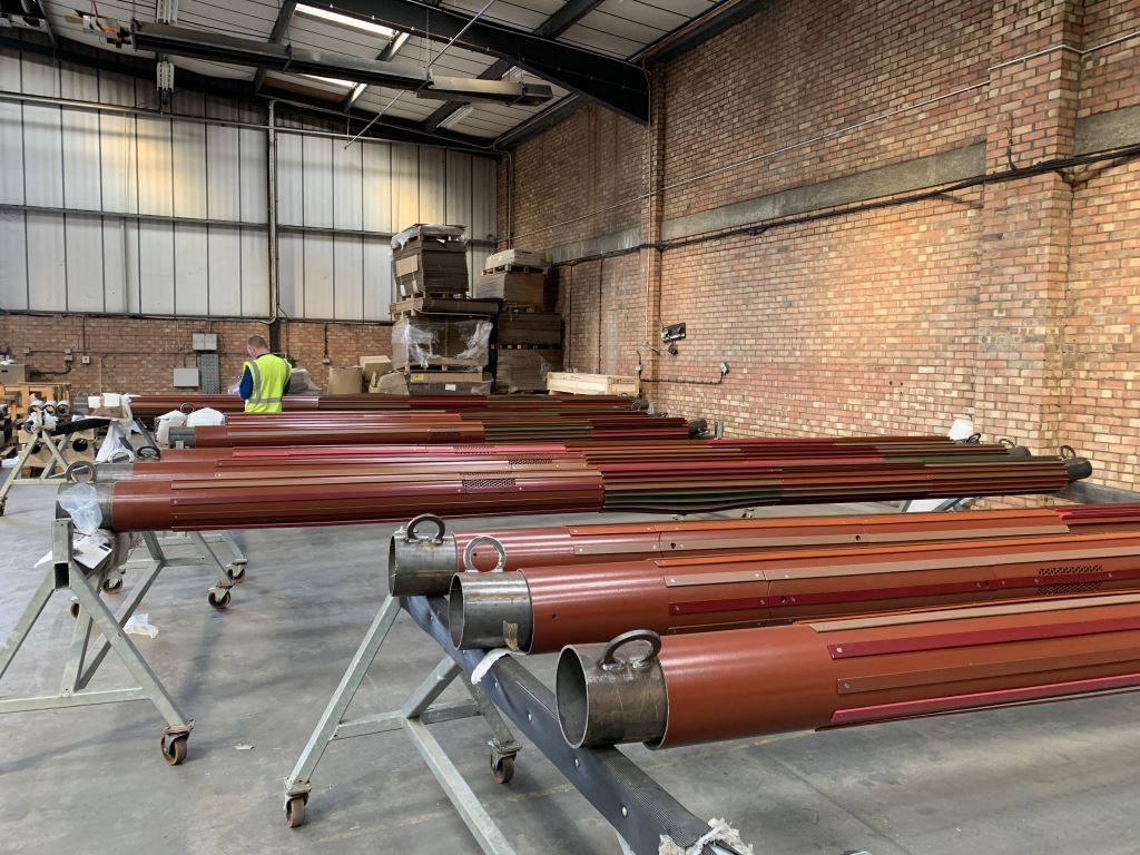 DPQ_London's tweet photo. #ThrowbackThursday to the first 12 columns for our #ChineForest public art installation for @BCPCouncil being painted at @SchrederGroup's factory, ahead of them being fitted out with electrical components 🎨 We're excited to share the final install soon! @mgrubbstudio @codatocoda https://t.co/b9IMq2gn3G