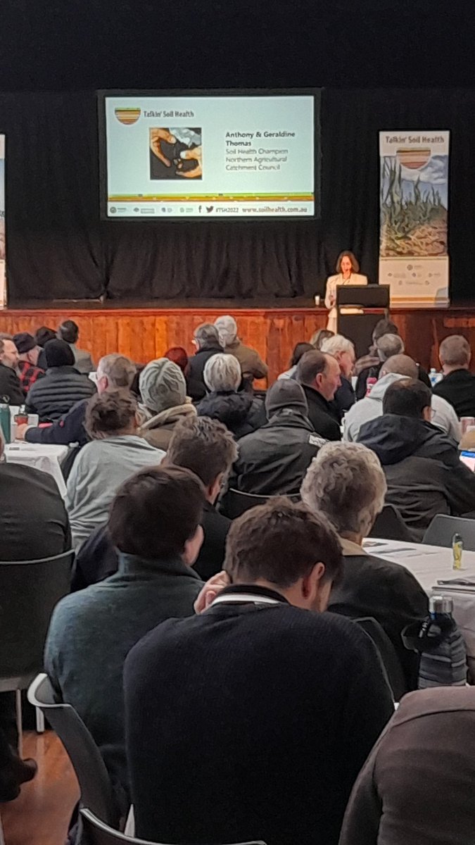 A full house for #tsh2022, among the fantastic speaker line up we are listening to the great work done by the <a href="/NACC_NRM/">NACC</a> soil health champions Anthony and Geraldine Thomas of <a href="/hill_padua/">HillPaduaPolls</a>