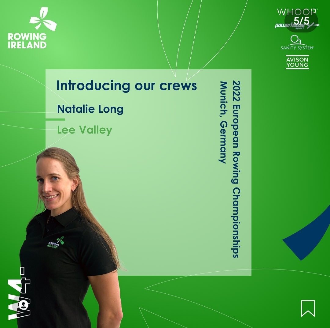 Best of luck to Lee Valley's Natalie Long who is competing at the European Championships in Munich tomorrow. 
Natalie races in W4- at 10:20am and the W8+ at 12:25pm Irish time. We wish you and all the crew the very best of luck. Go Natalie!!🇮🇪🍀❤️🚣