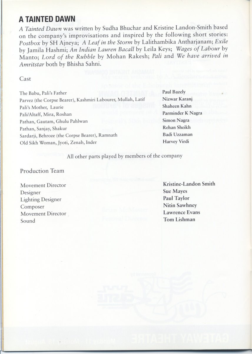 On this day 25 years ago @tamashatheatre #premiered #ATaintedDawn #Partition play on 50 anniversary of <a href="/eicc/">EICC</a> directed @KLSandAssoc produced <a href="/BhucharBvrd/">Sudha Bhuchar</a> music <a href="/thenitinsawhney/">Nitin Sawhney</a> <a href="/PaulBazely/">Paul Bazely</a> @ShaheenKhan2902 @HarveyVirdi1 #silentvoices #Retracingourfootsteps <a href="/SAHM_UK/">South Asian Heritage Month</a> <a href="/abdul_shayek/">Abdul Shayek</a>