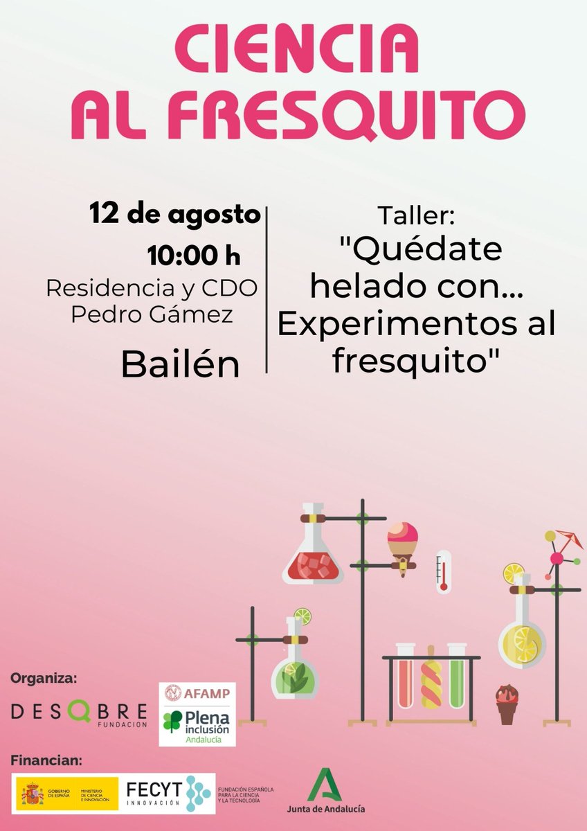 Tenemos una actividad chulisima en la #afamp2022
#CienciaAlFresquito es un proyecto de la <a href="/FDescubre/">Fundación Descubre</a> financiado por <a href="/FECYT_Ciencia/">FECYT</a> que nos trae el taller "Quédate helado con...Experimentos al fresquito"
El taller lo imparte AFAMP por el Empleo el 12 de agosto a las 10h.
