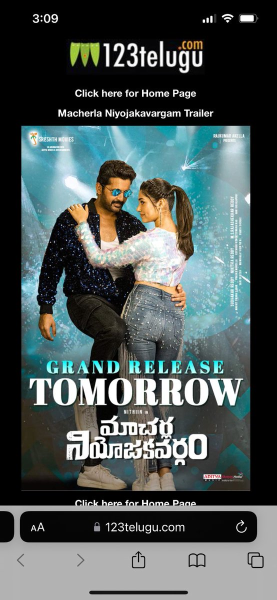 IndianClicks's tweet photo. Landing page ads of #MacherlaNiyojakavargam Releasing TOMORROW is on popular websites.

🎟️https://t.co/vemKKqrs5s

@actor_nithiin @IamKrithiShetty  @SrSekkhar @SreshthMovies @urstanaysuriya 

PRO @UrsVamsiShekar 
OS @FlyHighCinemas &amp; @SouthernStarInt https://t.co/F9LeOiCUhf