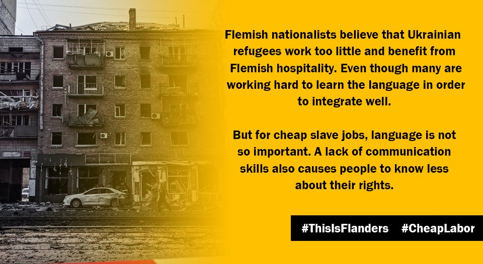 thisisflanders's tweet photo. Flemish nationalists believe that Ukrainian refugees work too little and only benefit from Flemish "hospitality". Even though  a lot of them do the right thing like language studies, in order to integrate well.

source: https://t.co/5c17kjkiCy 

#Flanders #Ukraine https://t.co/wXjRhVaVTX