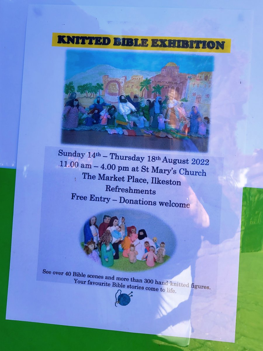 StMarysIlkeston's tweet photo. See over 40 Bible scenes and more than 300 hand-knitted figures in a 
Knitted Bible Exhibition in St Mary’s Church from Sunday 14th to Thursday 18th August 2022. 11.00 am – 4.00 pm. Free Entry – Refreshments available, donations welcome https://t.co/DES3aQcBrK