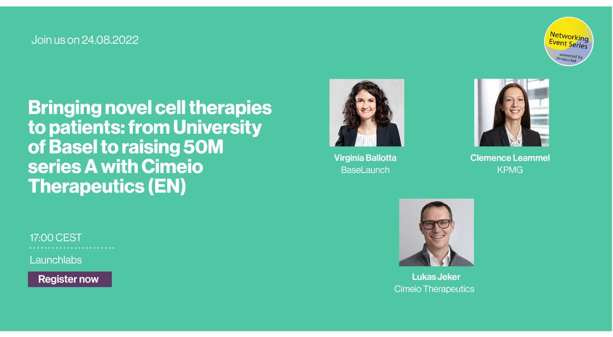 📅Last days to register! Join us at this biotech networking event featuring KPMG and Lukas Jeker, co-founder and SVP gene editing at Cimeio Therapeutics and Professor at the University of Basel. Register here: hubs.ly/Q01jNsB_0