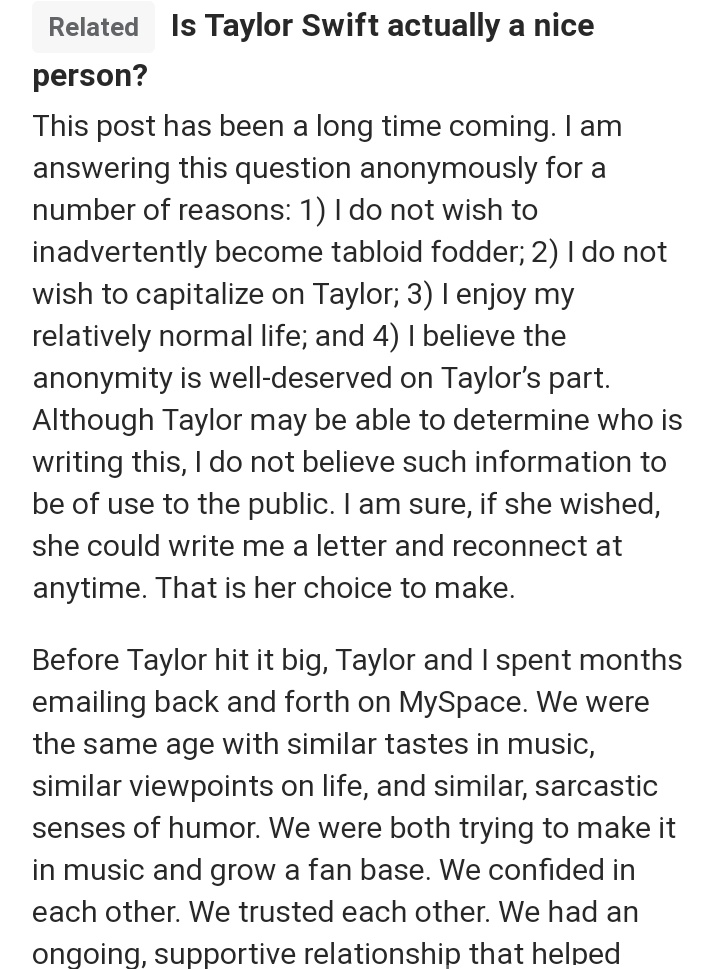 f0lkl0re2's tweet photo. Read this on Quora and OMG!!! I really hope this guy and Taylor reconnected somehow. It's shocking how I never knew this😭😭😭did y'all know!?!?!!! https://t.co/OFu5mk44Ht