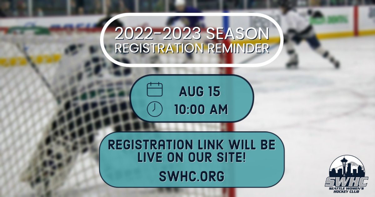 SeattleWHC's tweet image. As a reminder, registration for the Fall Season will open on Monday, August 15th at 10:00am. We will be emailing the link to our club members as well as to anyone on the Waitlist. The link will also be live on our website! Email communications@swhc.org if you have any questions.