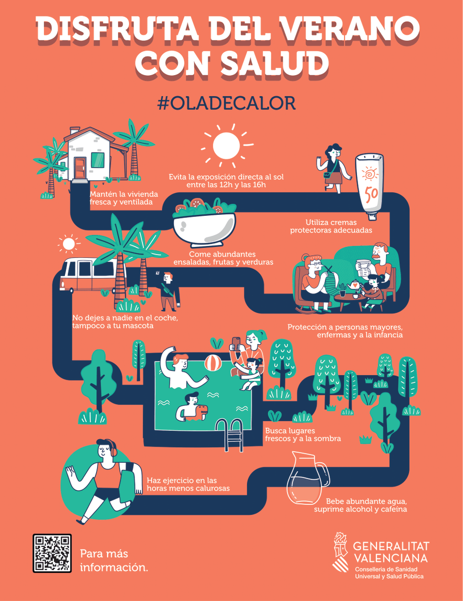 ☀️🥵 Especialmente durante una #OlaDeCalor, sigue estas recomendaciones y disfruta del verano con salud 👉 san.gva.es/ola-de-calor
