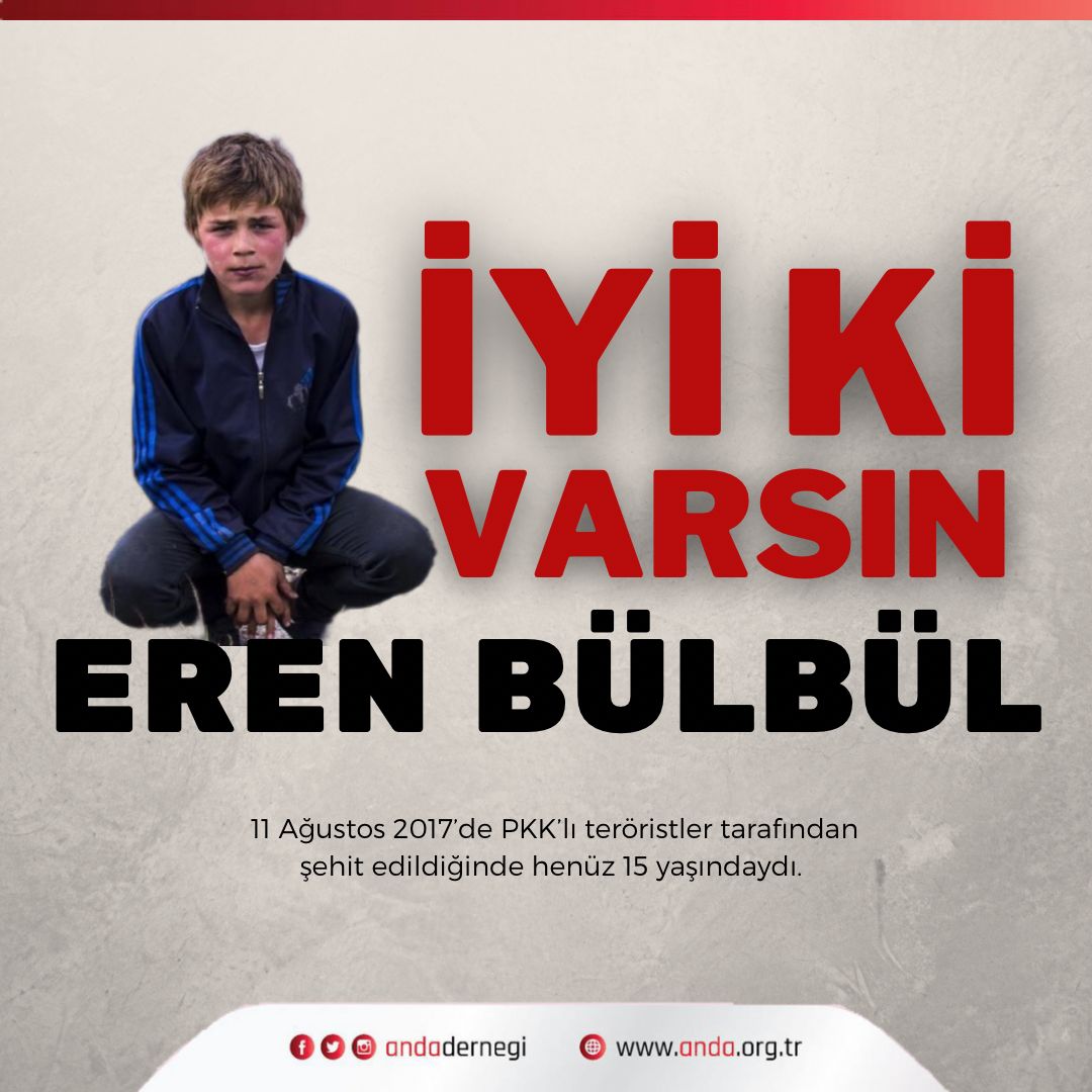 11 Ağustos 2017’de Trabzon-Maçka’da PKK’lı teröristler tarafından şehit edilen Eren Bülbül’ü ve Astsubay Ferhat Gedik’i rahmet,saygı ve minnetle anıyoruz. 🇹🇷

İyi ki varsınız!

#erenbülbül #ferhatgedik