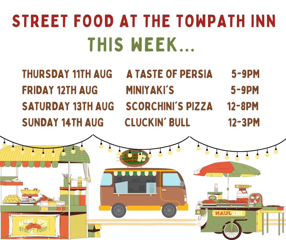 TowpathInn's tweet image. A scorcher of a street food line-up for a scorcher of a weekend 🍻