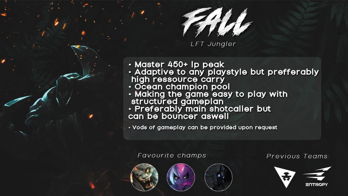 LFT mostly lf erl 3+ or div 2 sub positions for further info/details contact me through dm or discord: 
Fall | Samuel#6309 refferences and relevant links will be in comments 
Also special thanks to @schnieeer for this awesome graphic <3
