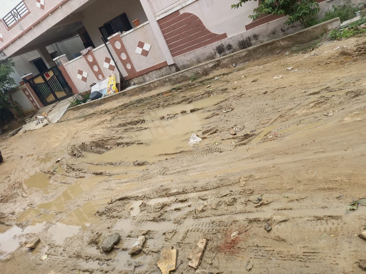 IndugaSri's tweet photo. Sir, our colony New Anjanadri Nagar Extn, Dammaiguda, we are in trouble sir, we are facing lo to problems, unable to come out of our homes, Roads are totally damaged, unable to even walk, no entry and exit, ambulance also cannot enter, please HELP SIR @askktr @GHMCOnline https://t.co/FwRYp1J7vH