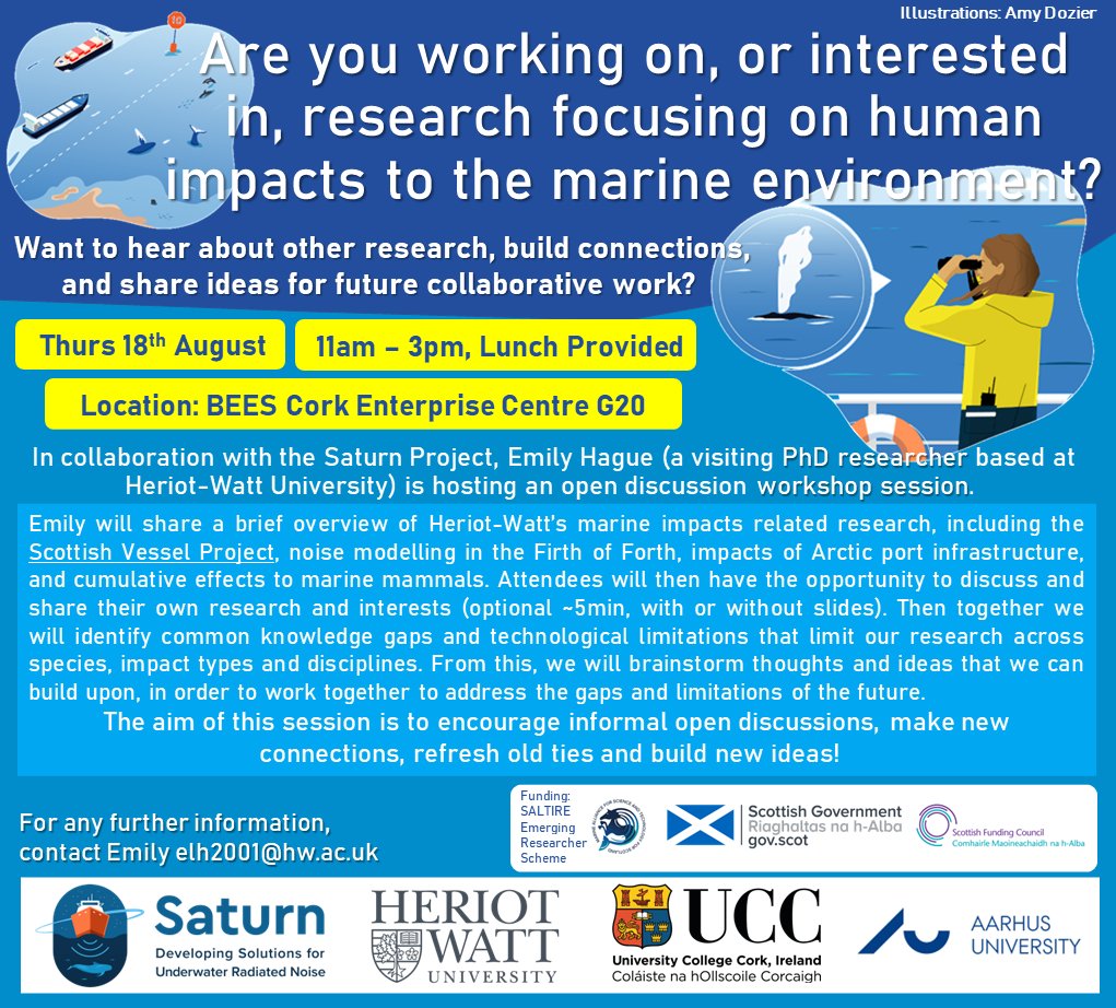 Emily Hague 🚢🐳🐬 (@emilyhague) on Twitter photo 🚨ONE WEEK TO GO🚨 In collaboration with <a href="/Saturn_H2020/">SATURN Project</a> <a href="/MaREIcentre/">MaREI</a>+<a href="/UCC/">UCC Ireland</a> we invite you to a marine impacts related workshop (Thurs 18th Aug, Cork🇮🇪) All welcome (industry, researchers, students etc)🗣 We will discuss our work, find common links (and gaps) then build new ideas!💡 🚨ONE WEEK TO GO🚨 In collaboration with <a href="/Saturn_H2020/">SATURN Project</a> <a href="/MaREIcentre/">MaREI</a>+<a href="/UCC/">UCC Ireland</a> we invite you to a marine impacts related workshop (Thurs 18th Aug, Cork🇮🇪) All welcome (industry, researchers, students etc)🗣 We will discuss our work, find common links (and gaps) then build new ideas!💡