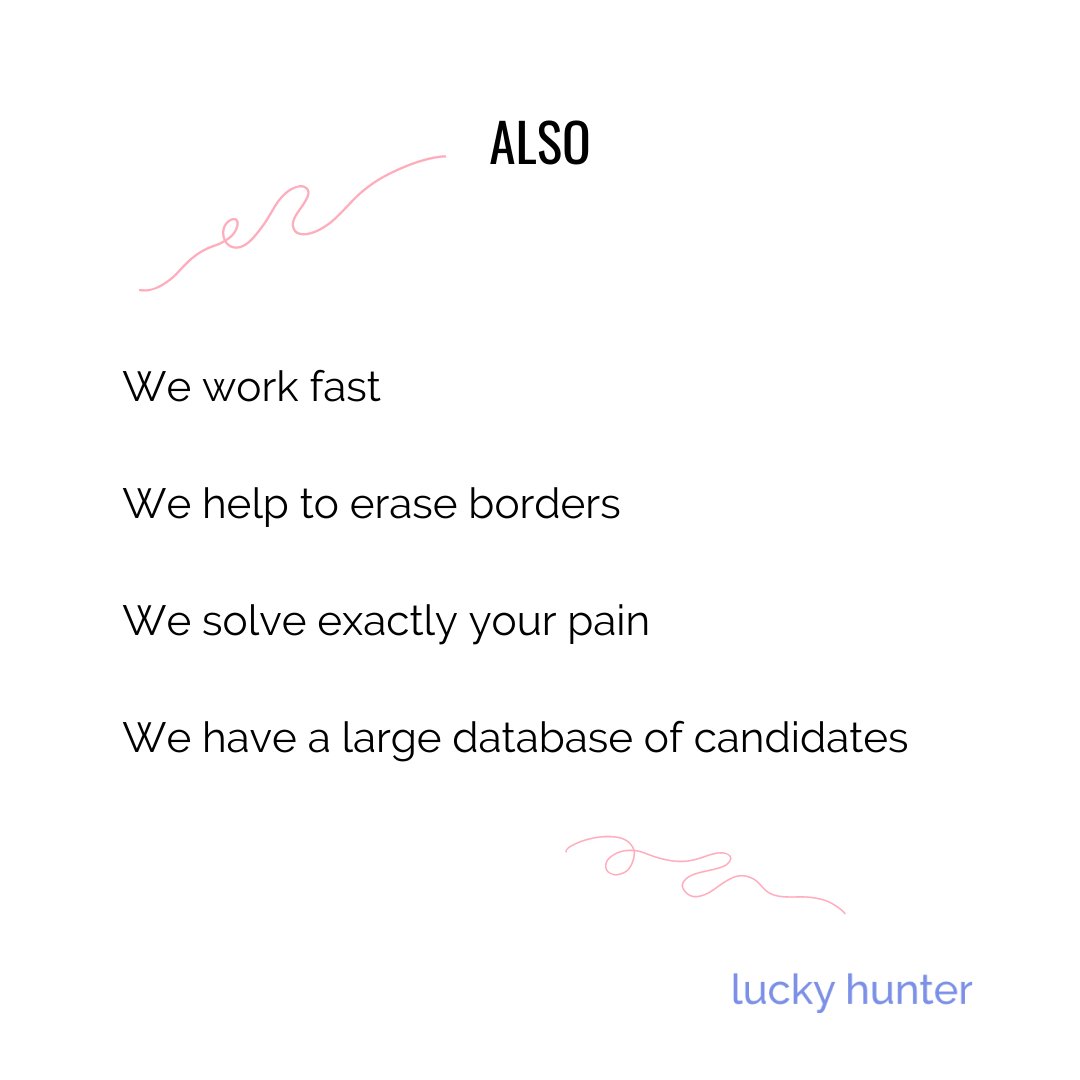 recruiter_lucky's tweet photo. Lucky does it: 

Executive Search 🤝

Read what exactly we do and why you should choose us! 

Love, 

Lucky Hunter team 😘

 #lucky_does #luckyhunter #itrecruitment #it #itjokes #itmemes #itcases #hr #humanresorces https://t.co/AILqVkjAoS
