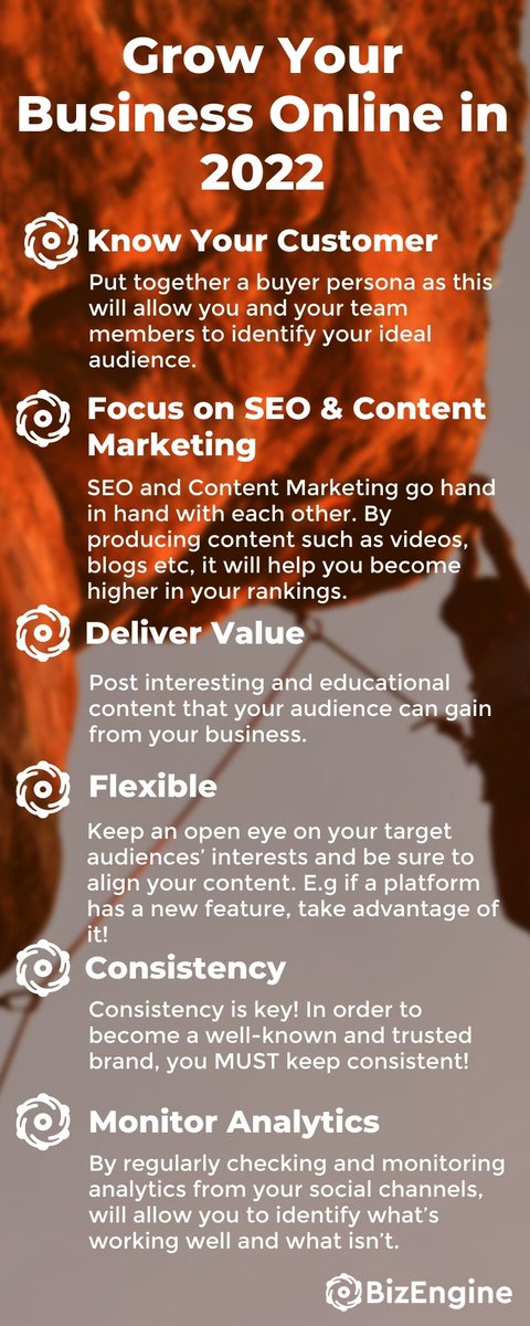 BizEngine_UK's tweet photo. It's never too late...

Grow your business online with these simple steps:
1. Know your customer
2. Focus on SEO &amp; content marketing 
3. Deliver value 
4. Flexible 
5. Consistency 
6. Monitor analytics 

DM us for more tips! 

#BusinessGrowth #OnlineBusiness #Marketing #Growth https://t.co/nhqNp5Bv9e