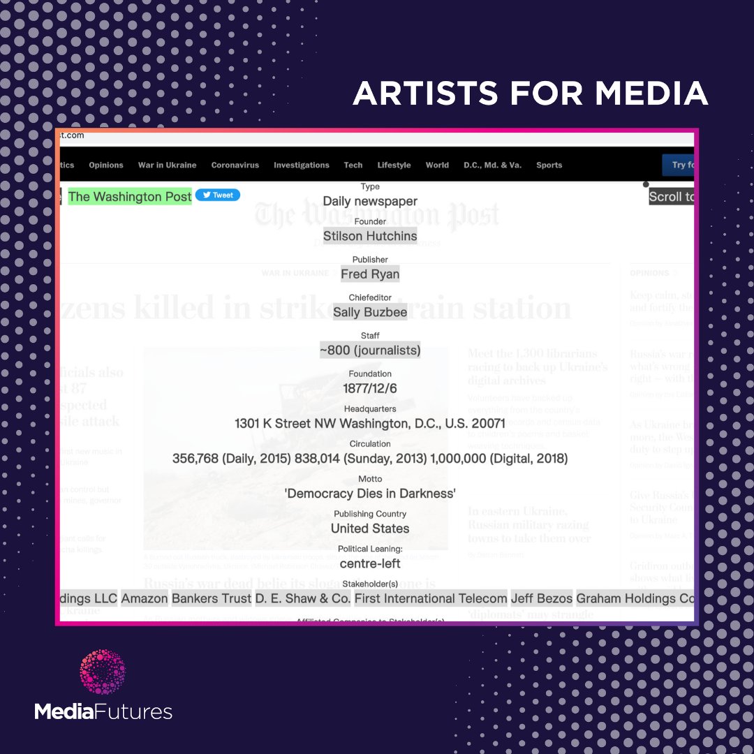 🟣 #MediaFutures Project | Invisible Voice. An artist-led project to develop a free browser plugin that empowers individuals to make informed decisions about the websites and companies that they use. <a href="/MorkForid/">Mark Farid</a> 
▶ mediafutures.eu/projects/
#Artists #Innovation #AI #Disinformation