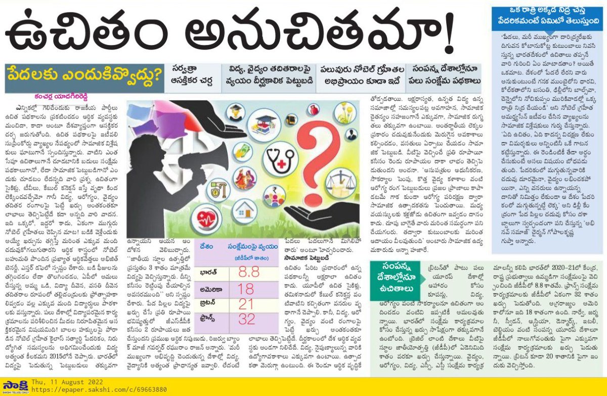 USugandha's tweet photo. ఉచితాలు అనుచితాలు అనేవారు దేశానికి, రాష్ట్రానికి ద్రోహం చేసినట్లే. పేదలకు పథకాలు ఇవ్వకపోతే ఎవరికీ ఇవ్వాలి..? అమెరికాలో 18శాతం, బ్రిటన్ 21, ఫ్రాన్స్ 32 శాతం సంక్షేమంపై ఖర్చు చేస్తుంటే..ఇండియా కేవలం 8.8 శాతం మాత్రమే సంక్షేమంపై ఖర్చు చేస్తుంది.
#WelfareProgrammes https://t.co/GNUuF645Lk